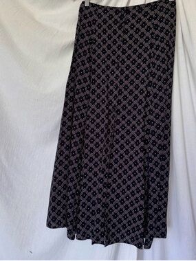 Vintage Rebecca Sheldon Navy Blue Patterened Maxi Skirt
